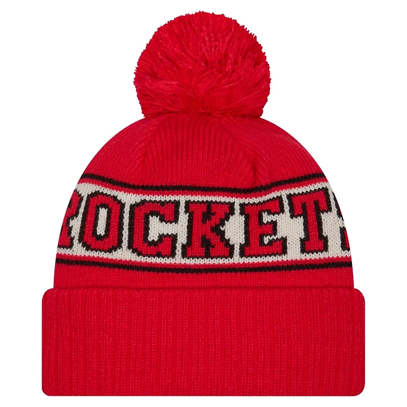 New Era Houston Rockets Throwback Retro Cuffed Knit Hat with Pom