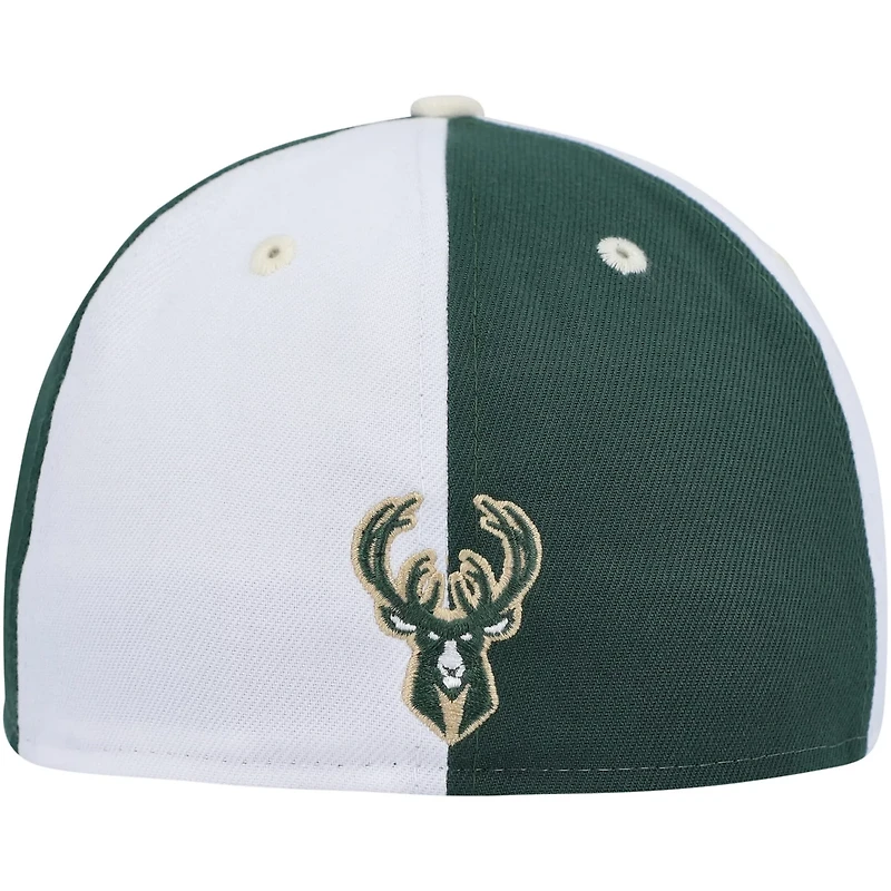 New Era Hunter /White Milwaukee Bucks Script Pinwheel 59FIFTY Fitted Hat