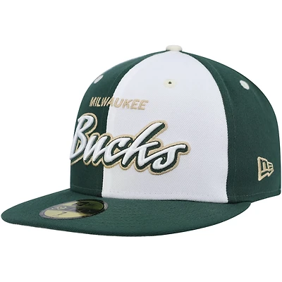 New Era Hunter /White Milwaukee Bucks Script Pinwheel 59FIFTY Fitted Hat