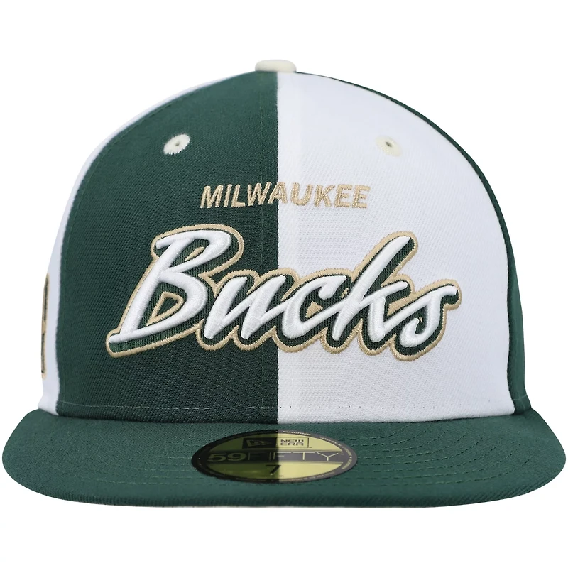 New Era Hunter /White Milwaukee Bucks Script Pinwheel 59FIFTY Fitted Hat