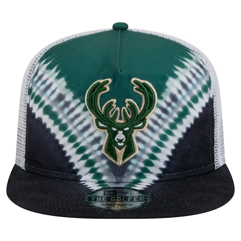 New Era Hunter Green Milwaukee Bucks Throwback Dye Golfer Snapback Hat