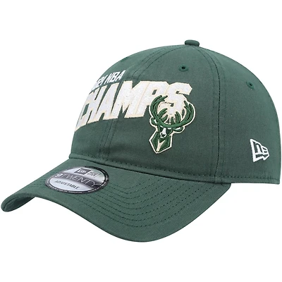 New Era Hunter Milwaukee Bucks 2021 NBA Finals Champions Block On The Court 9TWENTY Adjustable Hat