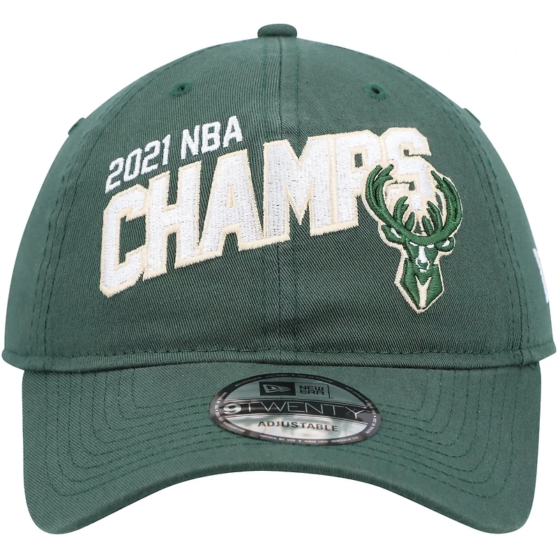 New Era Hunter Milwaukee Bucks 2021 NBA Finals Champions Block On The Court 9TWENTY Adjustable Hat