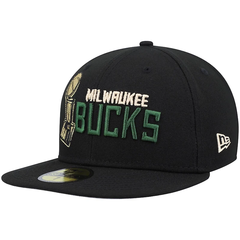 New Era Hunter Milwaukee Bucks Champs Trophy 59FIFTY Fitted Hat