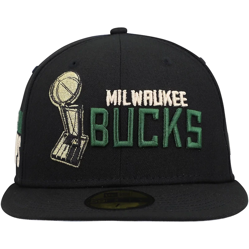 New Era Hunter Milwaukee Bucks Champs Trophy 59FIFTY Fitted Hat
