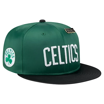 New Era Kelly Black Boston Celtics Throwback Satin Vintage Pin Two-Tone 59FIFTY Fitted Hat