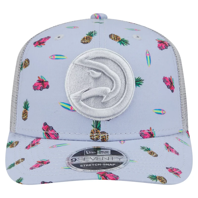 New Era Light Gray Atlanta Hawks Adventure Aloha Pattern 9SEVENTY Stretch-Snap Hat