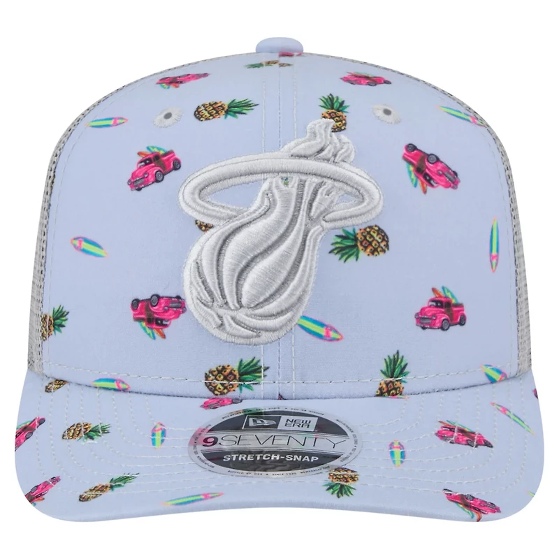 New Era Light Gray Miami Heat Adventure Aloha Pattern 9SEVENTY Stretch-Snap Hat