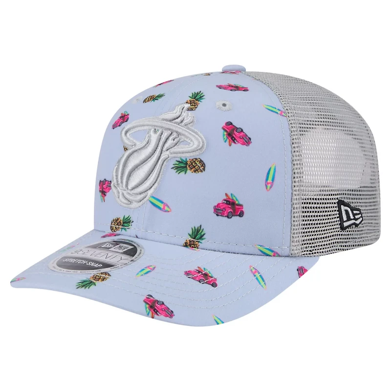 New Era Light Gray Miami Heat Adventure Aloha Pattern 9SEVENTY Stretch-Snap Hat