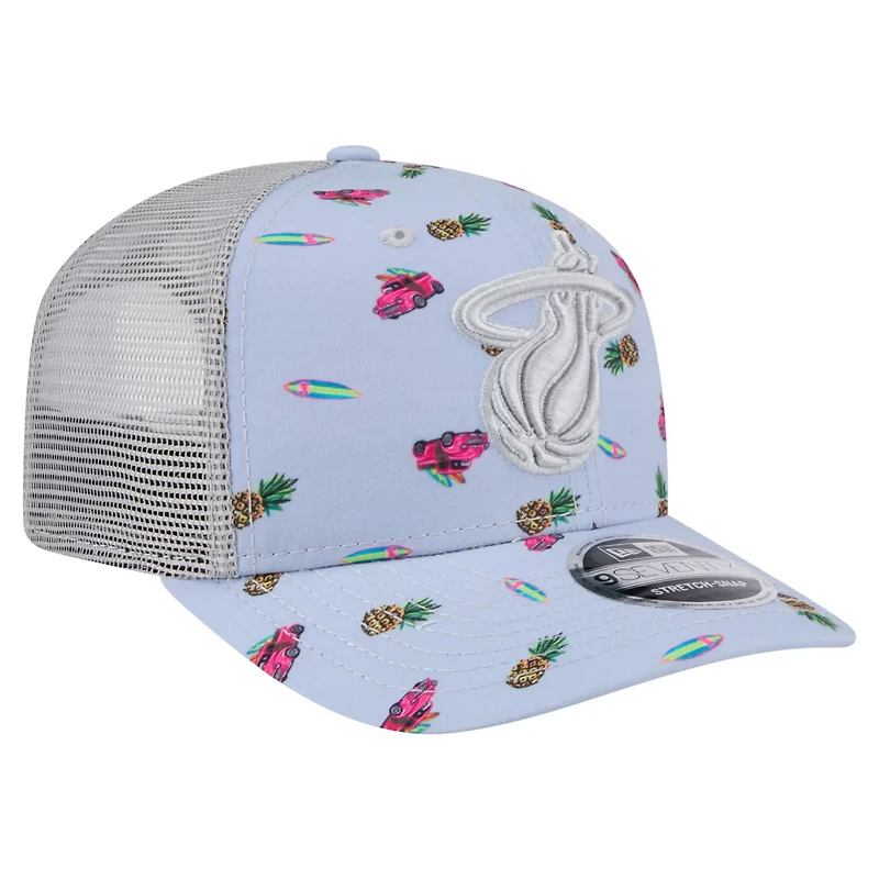 New Era Light Gray Miami Heat Adventure Aloha Pattern 9SEVENTY Stretch-Snap Hat