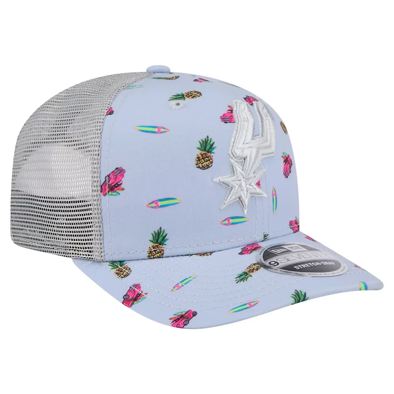 New Era Light Gray San Antonio Spurs Adventure Aloha Pattern 9SEVENTY Stretch-Snap Hat