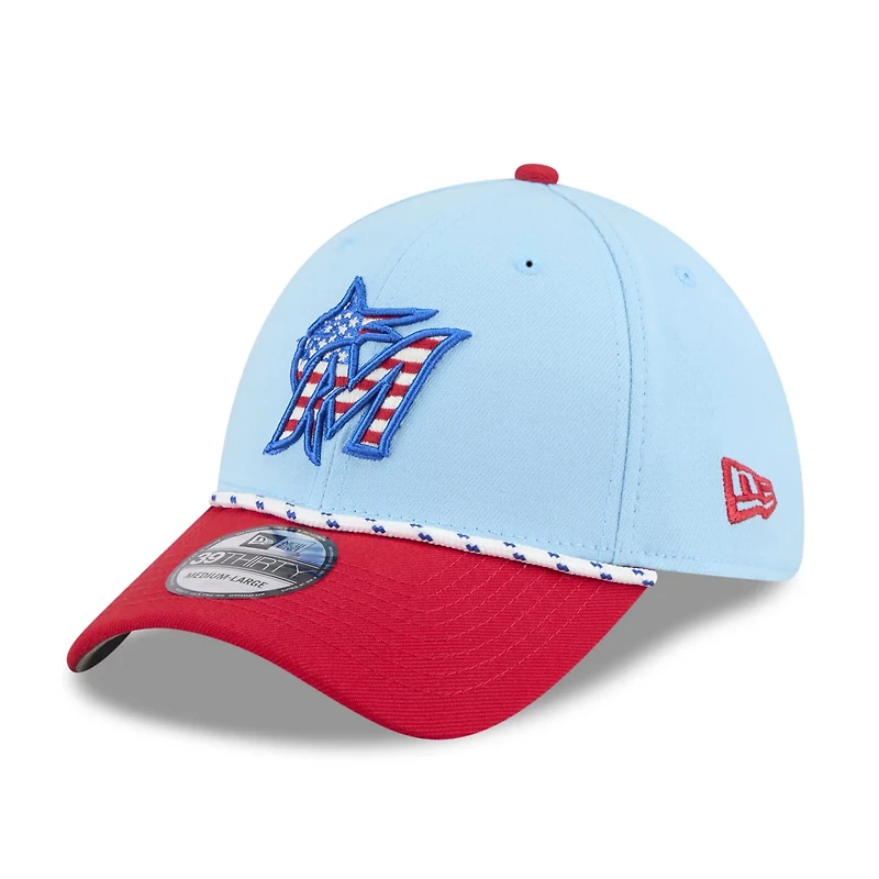 New Era Light Red Miami Marlins 2025 Fourth of July 39THIRTY Flex Hat