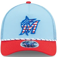 New Era Light Red Miami Marlins 2025 Fourth of July 9FORTY A-Frame M-Crown Adjustable Trucker Hat
