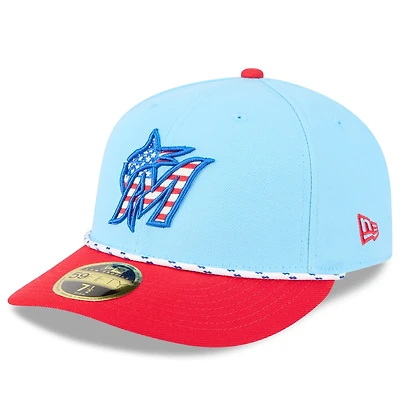 New Era Light Red Miami Marlins 2025 Fourth of July Low Profile 59FIFTY Fitted Hat