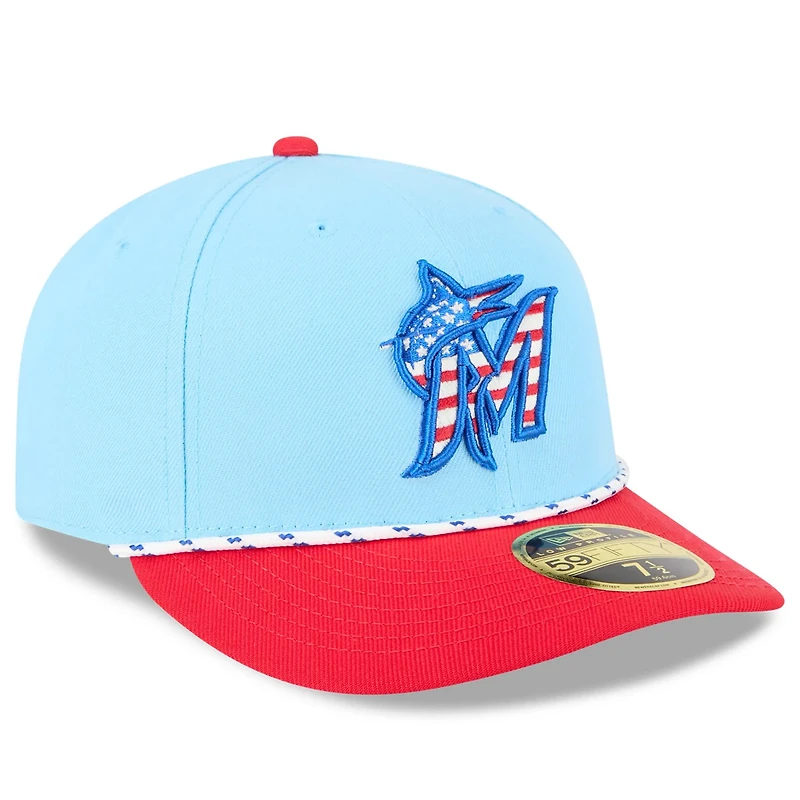 New Era Light Red Miami Marlins 2025 Fourth of July Low Profile 59FIFTY Fitted Hat