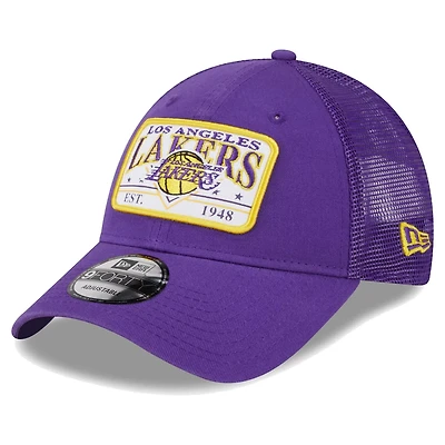 New Era Los Angeles Lakers Plate Oversized Patch Trucker 9FORTY Adjustable Hat