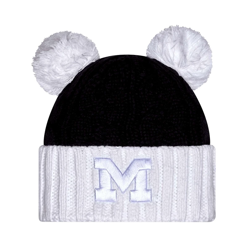 New Era Michigan Wolverines Tonal Cuffed Knit Hat with Double Poms