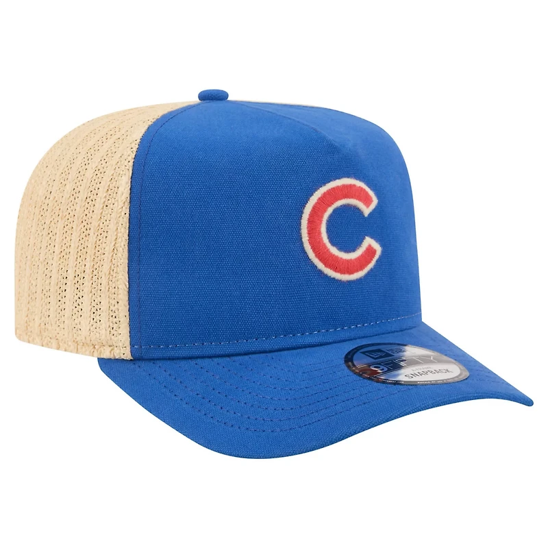 New Era Natural Chicago Cubs Grained 9FIFTY A-Frame Trucker Adjustable Hat
