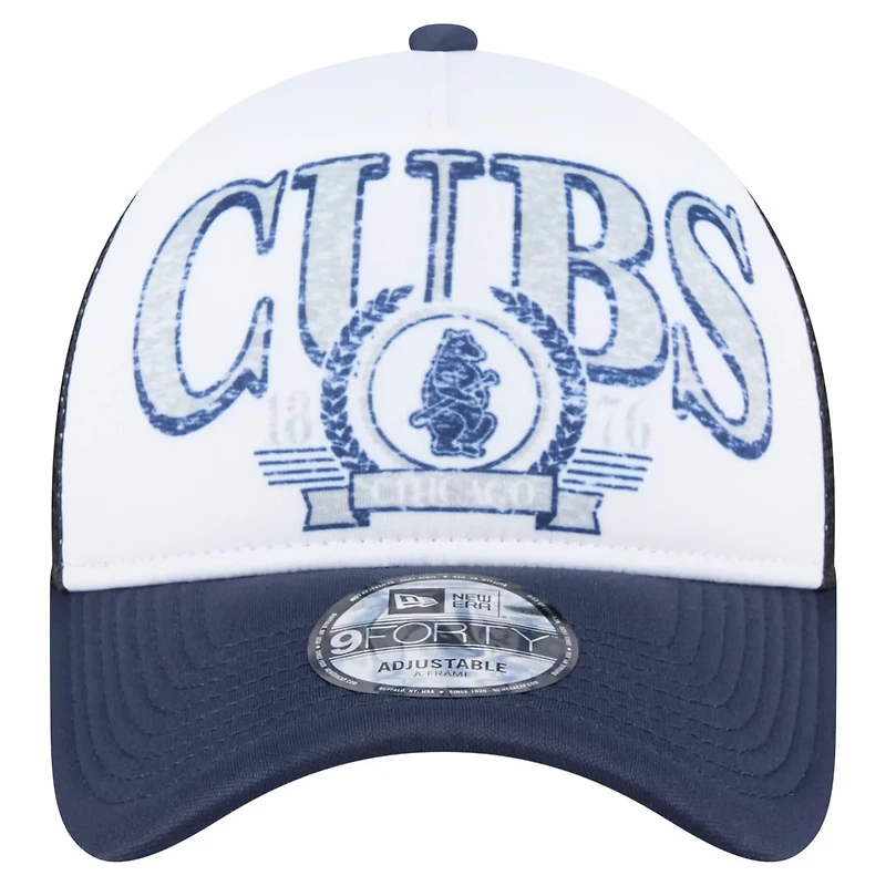 New Era Navy Chicago Cubs Distressed 9FORTY A-Frame Adjustable Trucker Hat