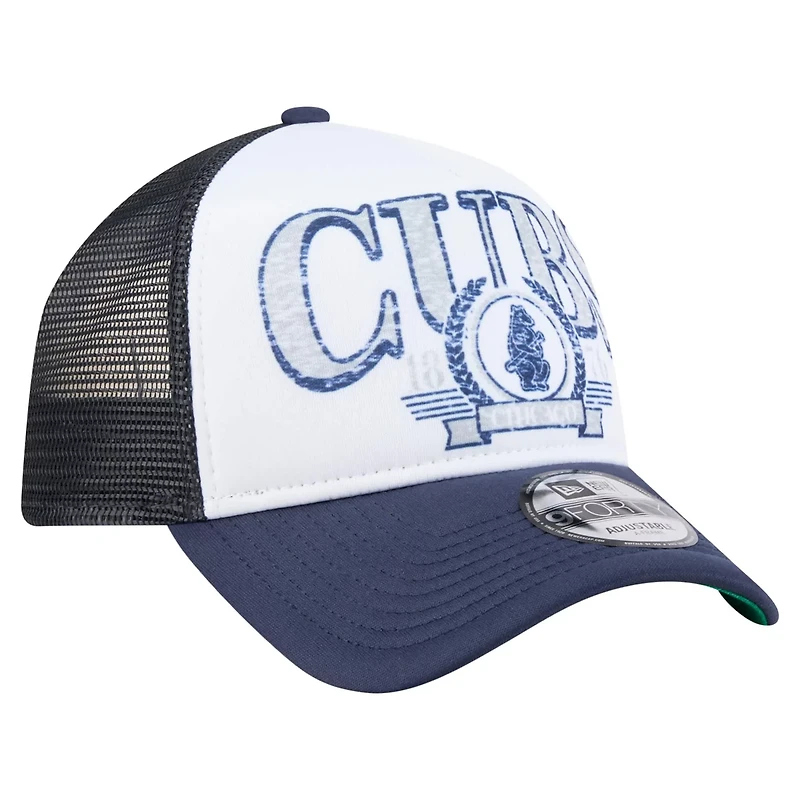 New Era Navy Chicago Cubs Distressed 9FORTY A-Frame Adjustable Trucker Hat