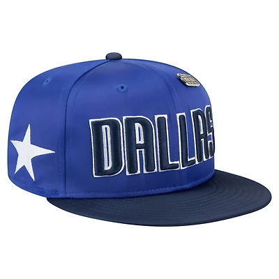 New Era Navy Dallas Mavericks Throwback Satin Vintage Pin Two-Tone 59FIFTY Fitted Hat