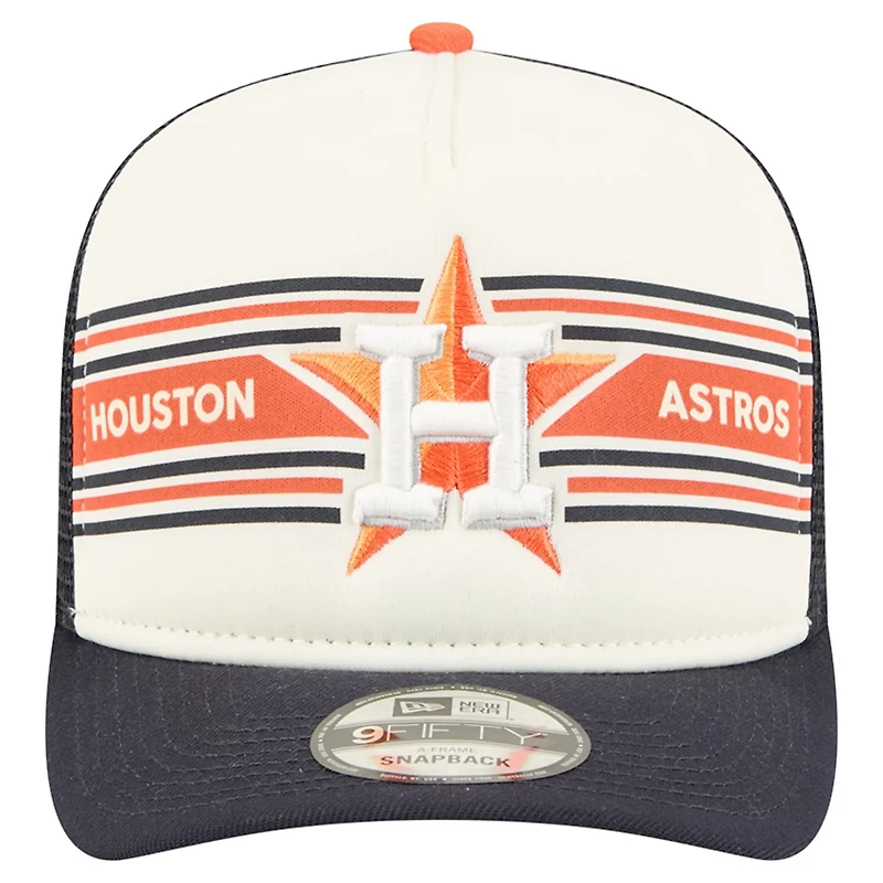 New Era Navy Houston Astros Banner A-Frame 9FIFTY Trucker Snapback Hat