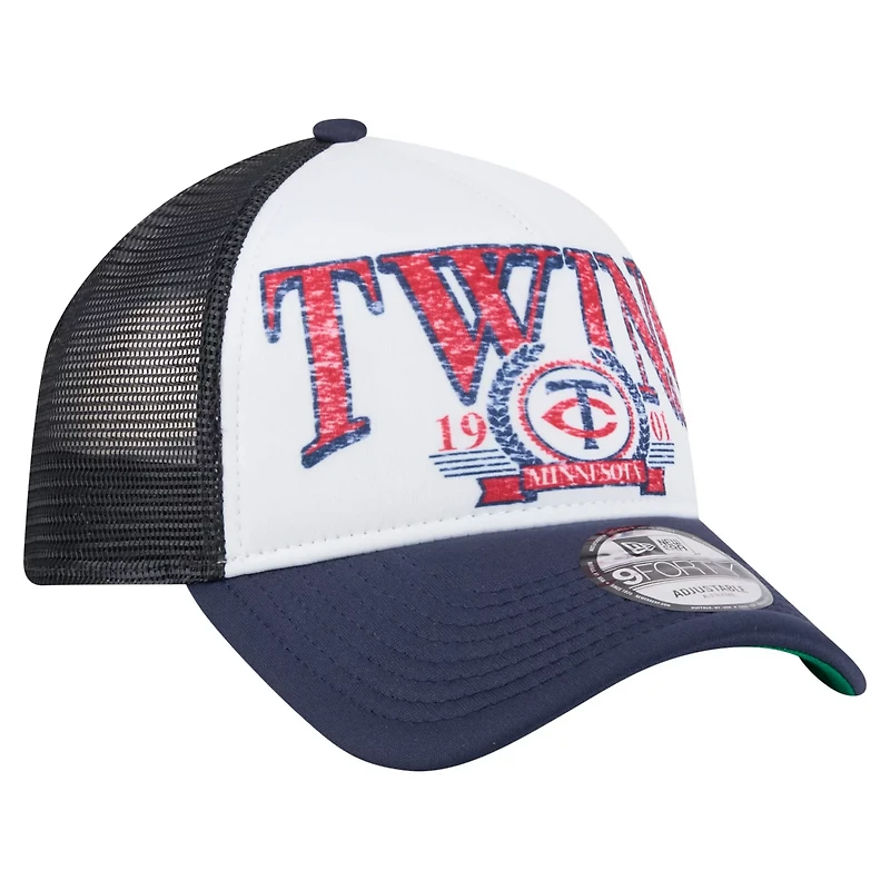 New Era Navy Minnesota Twins Distressed 9FORTY A-Frame Adjustable Trucker Hat