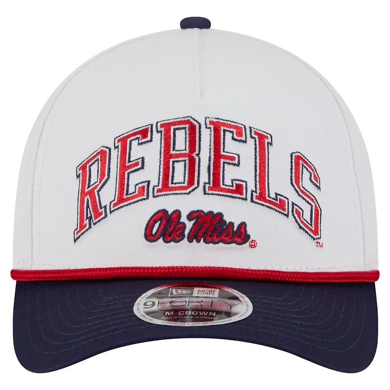 New Era Navy Ole Miss Rebels Arch Two-Tone Rope 9FORTY A-Frame M-Crown Adjustable Hat