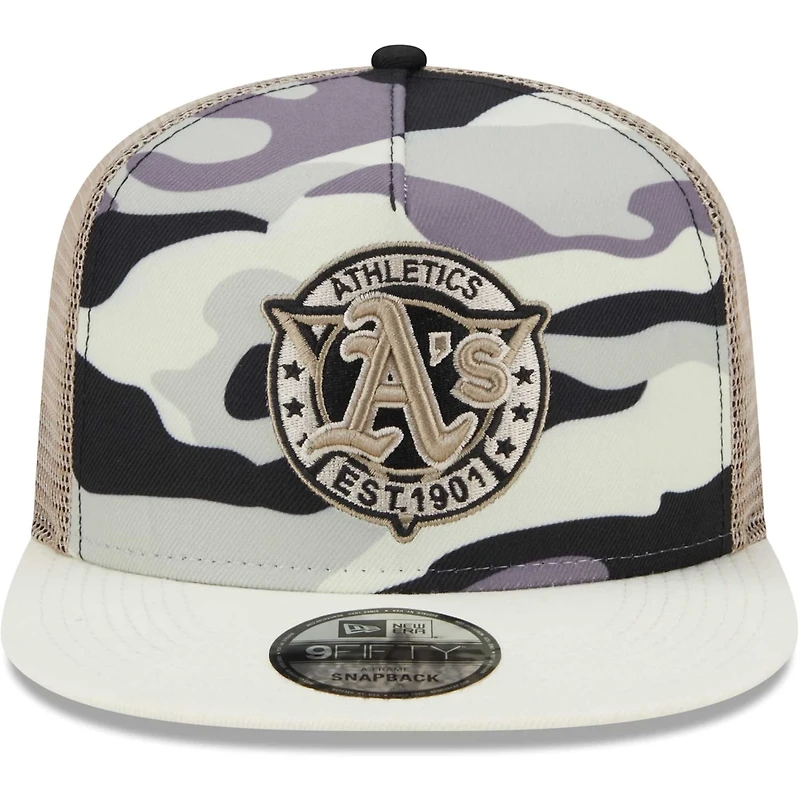 New Era Oakland Athletics Chrome Camo A-Frame 9FIFTY Trucker Snapback Hat