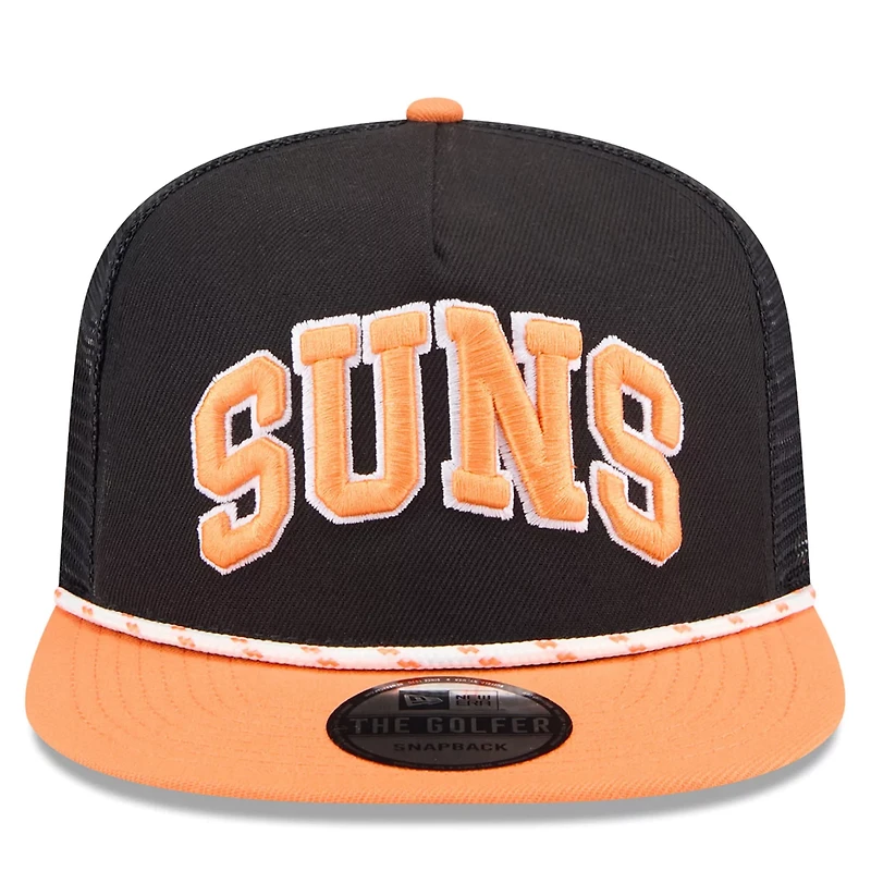 New Era Orange Phoenix Suns Throwback Team Arch Golfer Snapback Hat