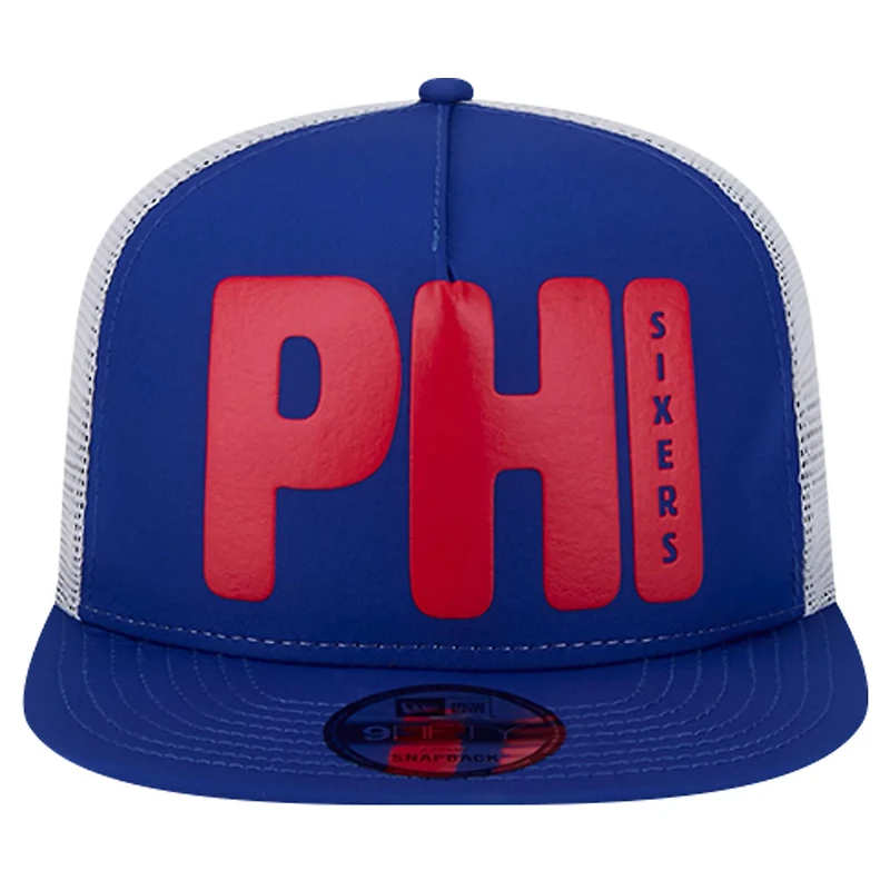 New Era Philadelphia 76ers Puff Print Team Code A-Frame 9FIFTY Trucker Snapback Hat