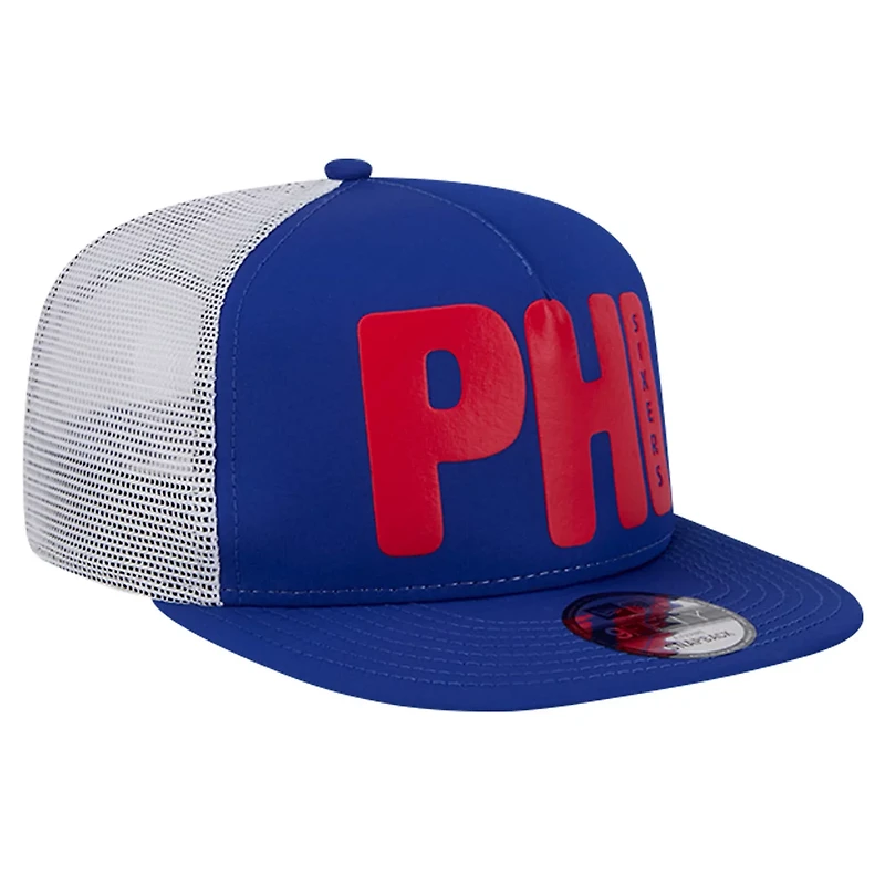New Era Philadelphia 76ers Puff Print Team Code A-Frame 9FIFTY Trucker Snapback Hat