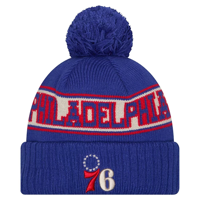 New Era Philadelphia 76ers Throwback Retro Cuffed Knit Hat with Pom