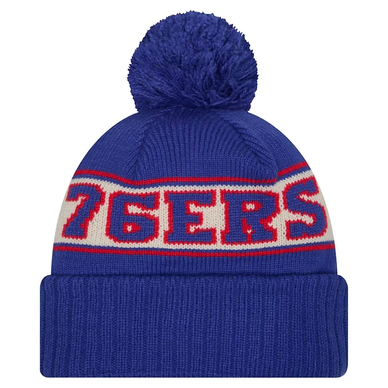 New Era Philadelphia 76ers Throwback Retro Cuffed Knit Hat with Pom