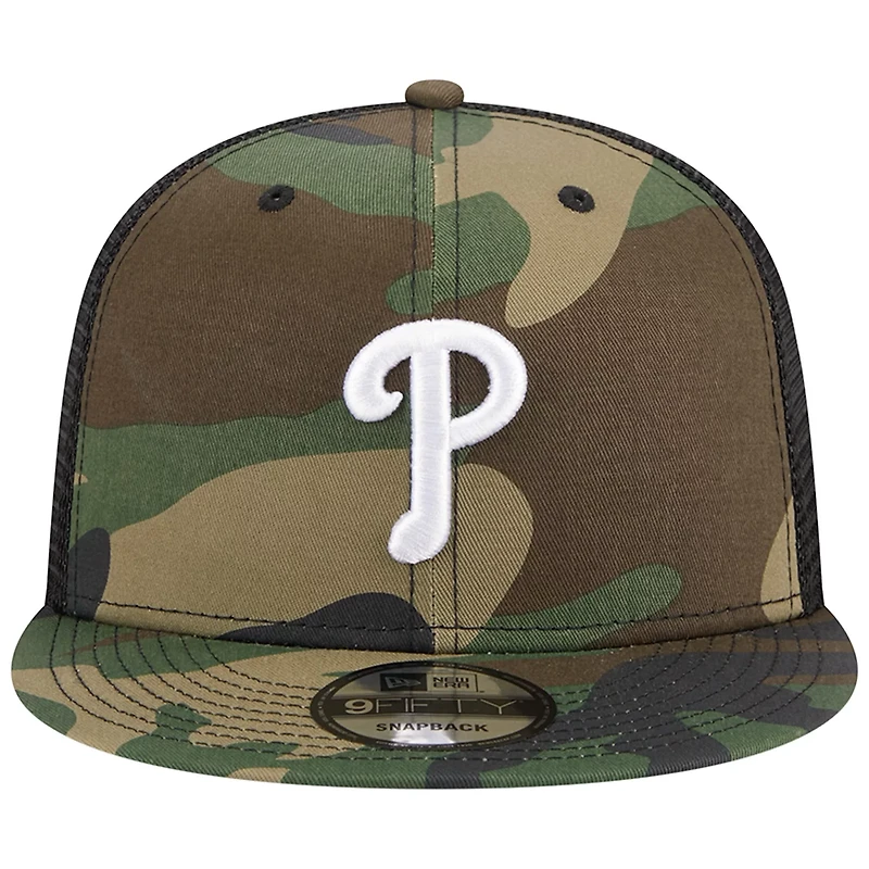 New Era Philadelphia Phillies Woodland Trucker 9FIFTY Snapback Hat