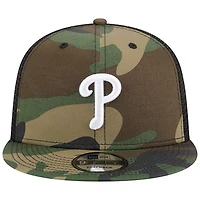 New Era Philadelphia Phillies Woodland Trucker 9FIFTY Snapback Hat