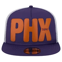 New Era Phoenix Suns Puff Print Team Code A-Frame 9FIFTY Trucker Snapback Hat