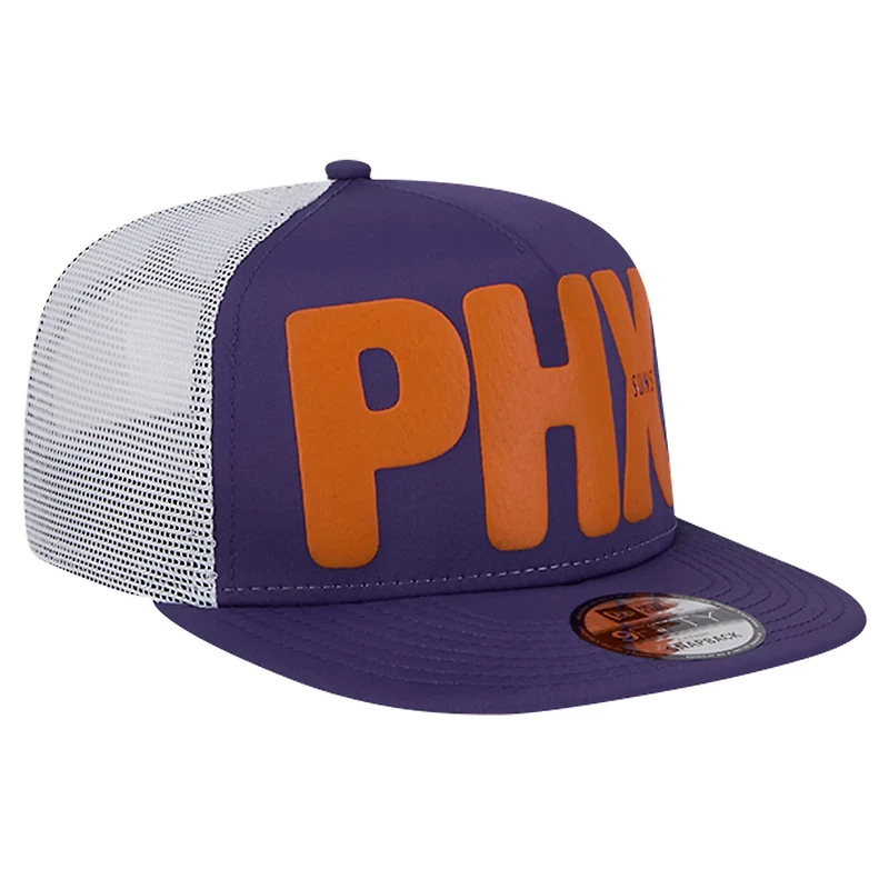 New Era Phoenix Suns Puff Print Team Code A-Frame 9FIFTY Trucker Snapback Hat