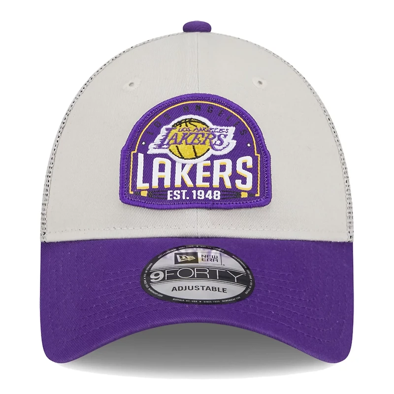 New Era Purple Los Angeles Lakers Throwback Patch Trucker 9FORTY Adjustable Hat
