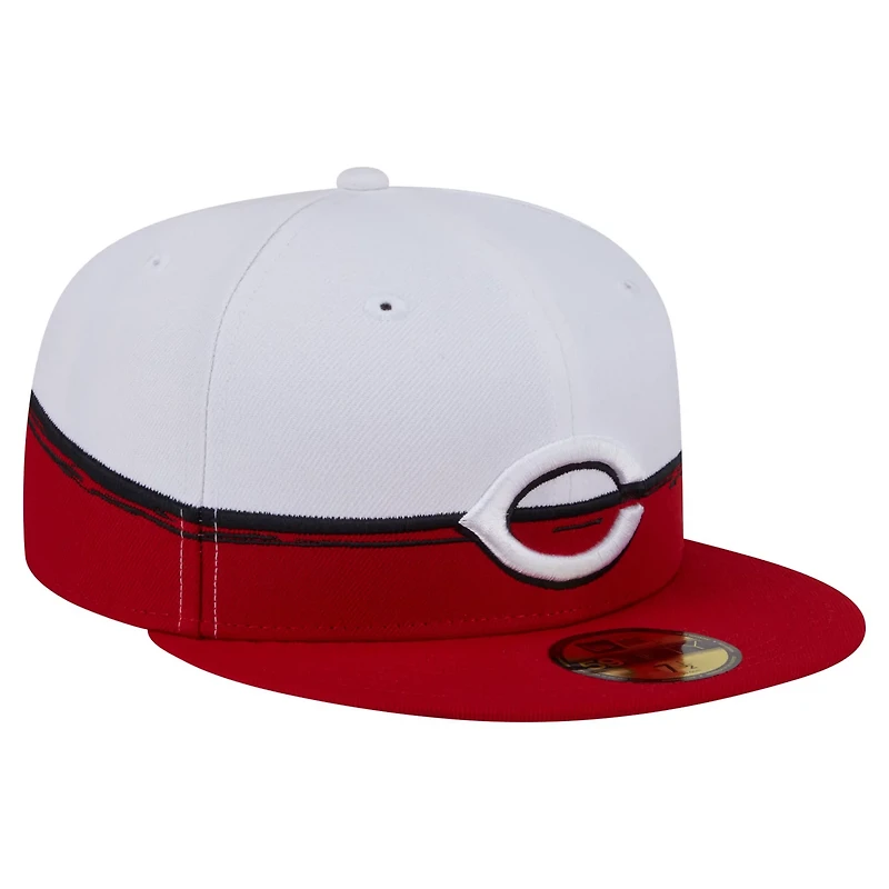 New Era White Cincinnati s Paint Stroke 59FIFTY Fitted Hat