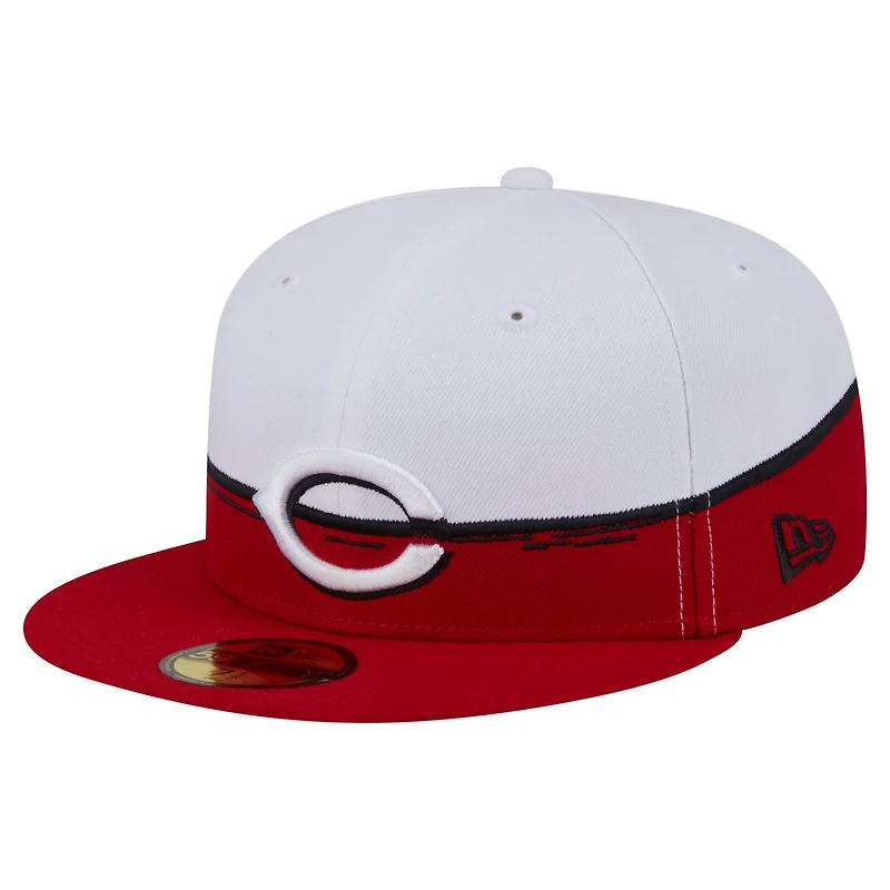 New Era White Cincinnati s Paint Stroke 59FIFTY Fitted Hat