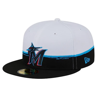 New Era White Miami Marlins Paint Stroke 59FIFTY Fitted Hat