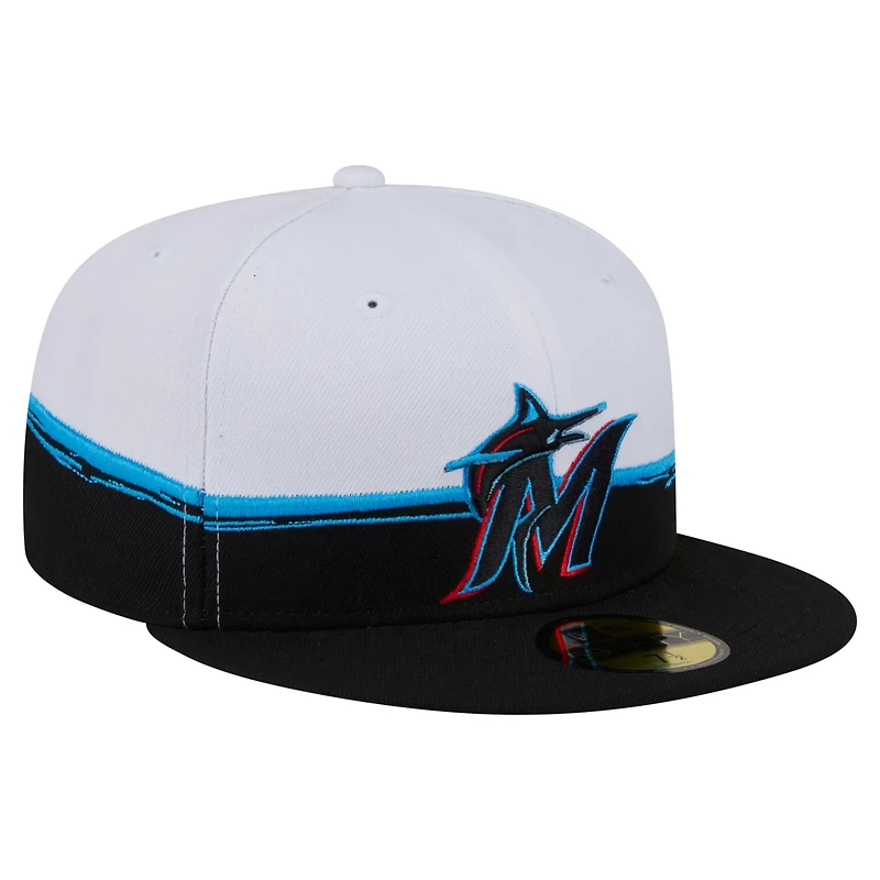 New Era White Miami Marlins Paint Stroke 59FIFTY Fitted Hat