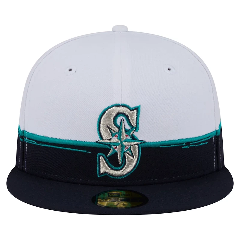 New Era White Seattle Mariners Paint Stroke 59FIFTY Fitted Hat