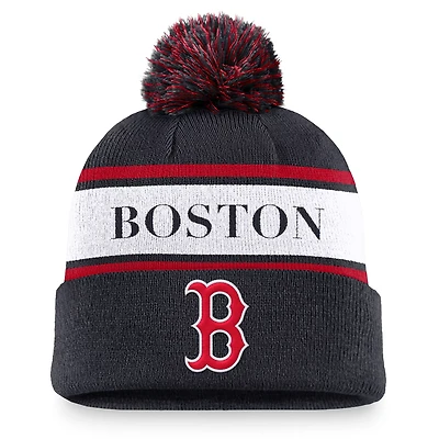 Nike Boston Red Sox Team Stripe Peak Cuffed Knit Hat with Pom