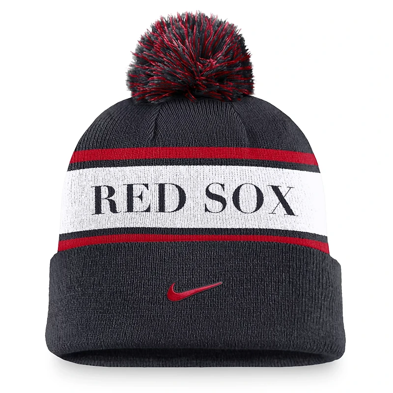Nike Boston Red Sox Team Stripe Peak Cuffed Knit Hat with Pom