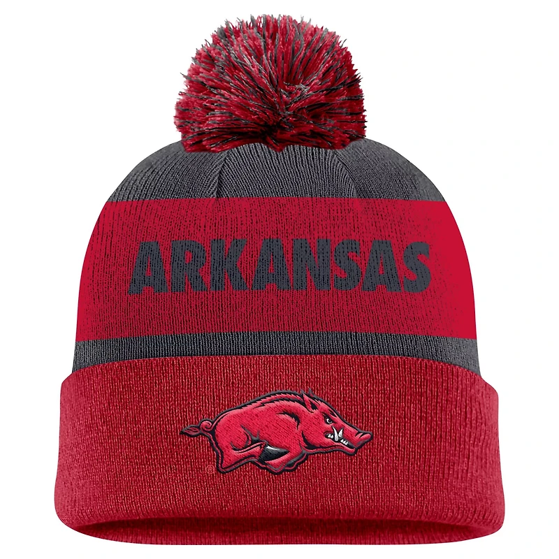 Nike Cardinal Arkansas Razorbacks Peak Stripe Cuffed Knit Hat with Pom