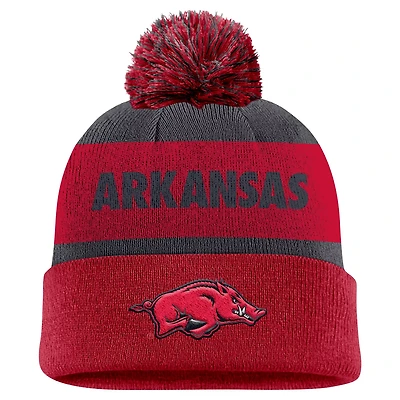 Nike Cardinal Arkansas Razorbacks Peak Stripe Cuffed Knit Hat with Pom