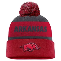 Nike Cardinal Arkansas Razorbacks Peak Stripe Cuffed Knit Hat with Pom