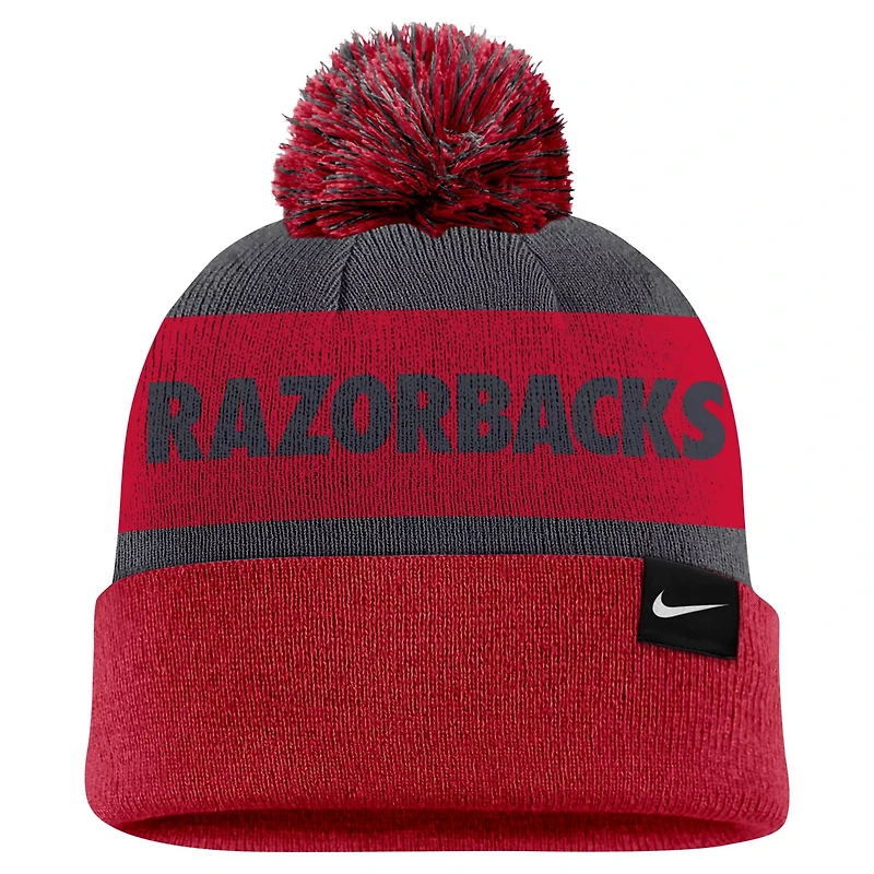 Nike Cardinal Arkansas Razorbacks Peak Stripe Cuffed Knit Hat with Pom
